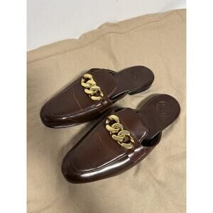 Blueblood Shoes Mens Size 10 Brown Gold Chain Mule Loafers Slip On Leather